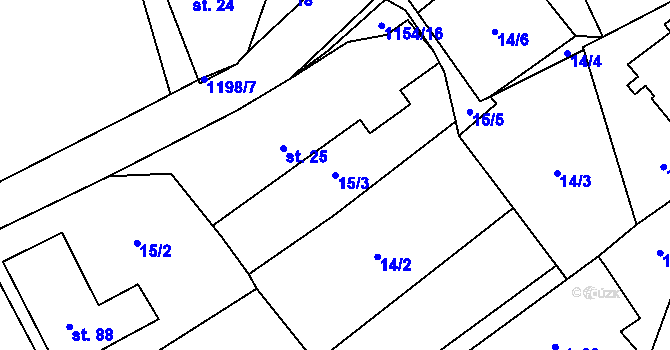 Parcela st. 15/3 v KÚ Děbolín, Katastrální mapa