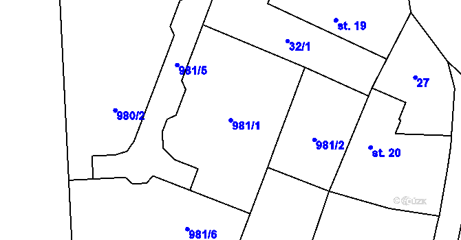 Parcela st. 981/1 v KÚ Děbolín, Katastrální mapa