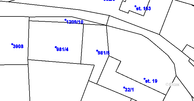 Parcela st. 981/5 v KÚ Děbolín, Katastrální mapa