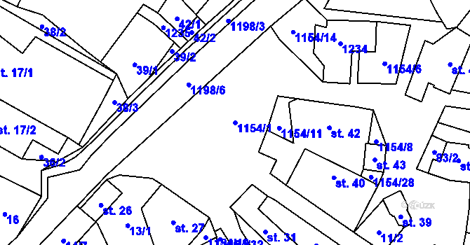 Parcela st. 1154/1 v KÚ Děbolín, Katastrální mapa