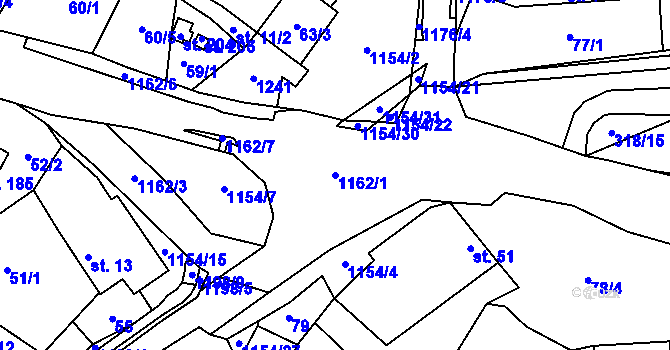 Parcela st. 1162/1 v KÚ Děbolín, Katastrální mapa