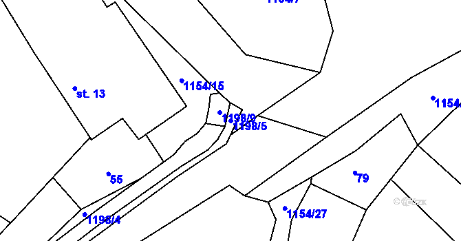 Parcela st. 1198/5 v KÚ Děbolín, Katastrální mapa