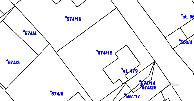 Parcela st. 574/15 v KÚ Děbolín, Katastrální mapa