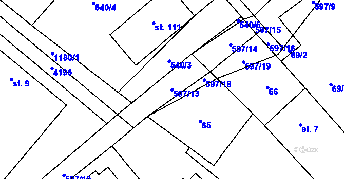 Parcela st. 597/13 v KÚ Děbolín, Katastrální mapa