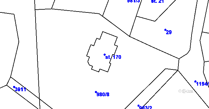 Parcela st. 170 v KÚ Děbolín, Katastrální mapa