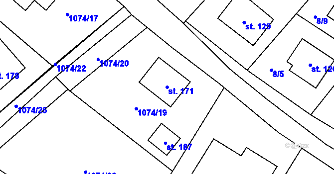 Parcela st. 171 v KÚ Děbolín, Katastrální mapa
