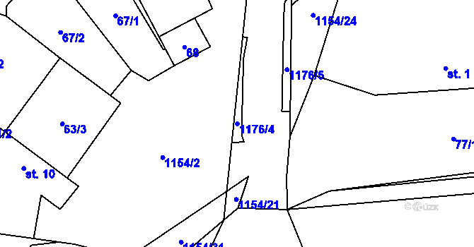 Parcela st. 1176/4 v KÚ Děbolín, Katastrální mapa