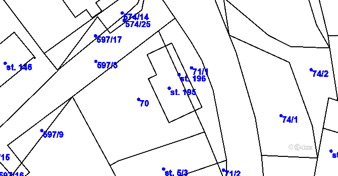 Parcela st. 195 v KÚ Děbolín, Katastrální mapa