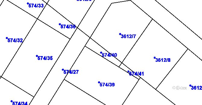 Parcela st. 574/40 v KÚ Děbolín, Katastrální mapa