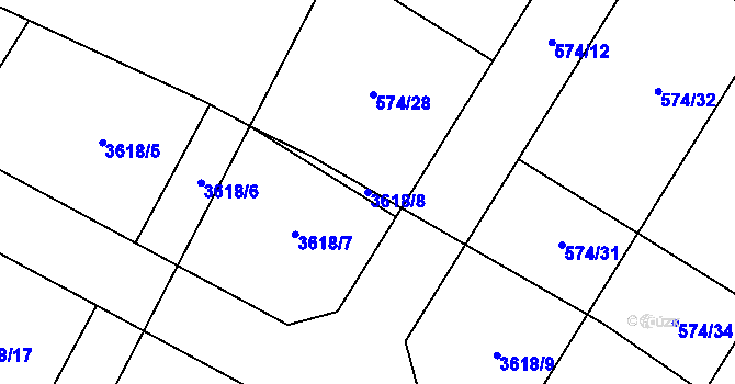 Parcela st. 3618/8 v KÚ Děbolín, Katastrální mapa