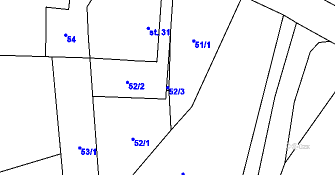 Parcela st. 52/3 v KÚ Debrník, Katastrální mapa