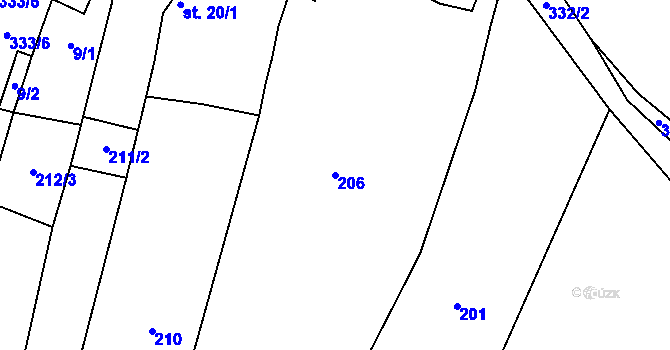 Parcela st. 206 v KÚ Lukohořany, Katastrální mapa