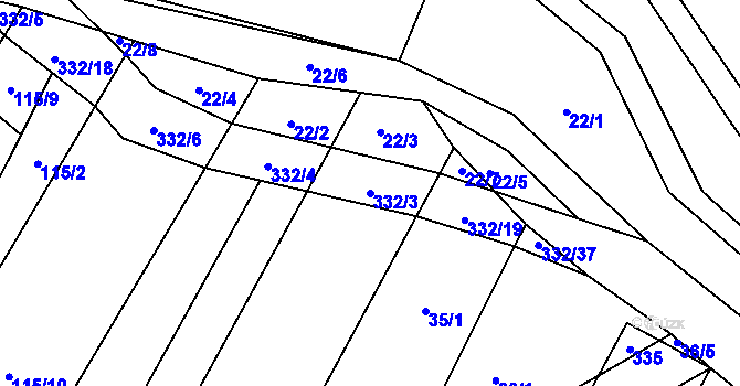 Parcela st. 332/3 v KÚ Lukohořany, Katastrální mapa