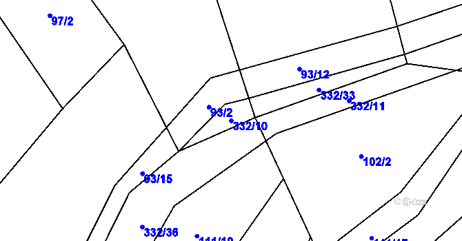 Parcela st. 332/10 v KÚ Lukohořany, Katastrální mapa