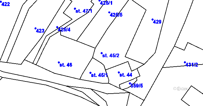 Parcela st. 45/2 v KÚ Semeč, Katastrální mapa