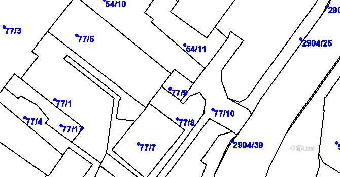Parcela st. 77/9 v KÚ Děčín, Katastrální mapa
