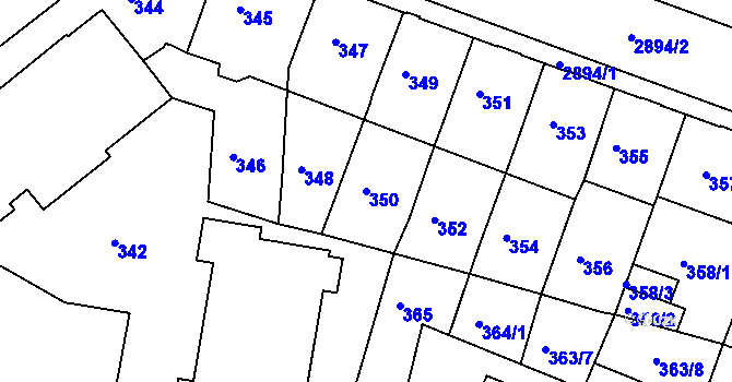 Parcela st. 350 v KÚ Děčín, Katastrální mapa
