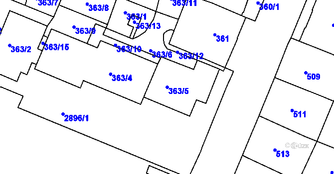 Parcela st. 363/5 v KÚ Děčín, Katastrální mapa