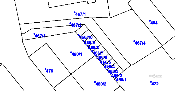 Parcela st. 466/8 v KÚ Děčín, Katastrální mapa