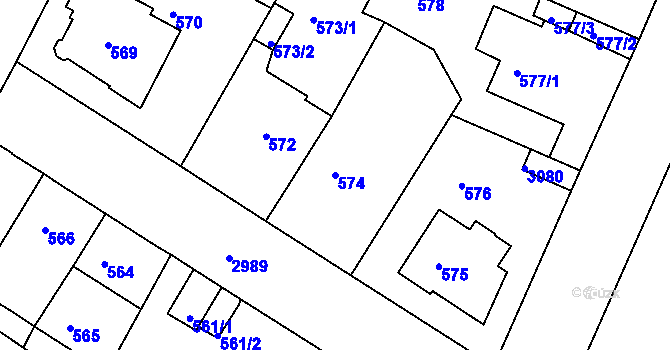 Parcela st. 574 v KÚ Děčín, Katastrální mapa