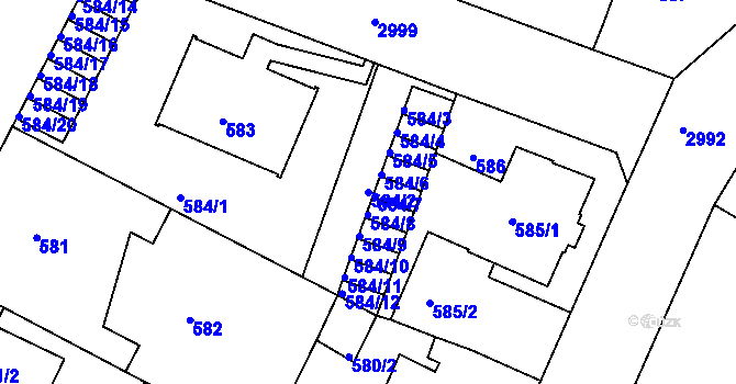 Parcela st. 584/2 v KÚ Děčín, Katastrální mapa