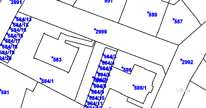 Parcela st. 584/3 v KÚ Děčín, Katastrální mapa