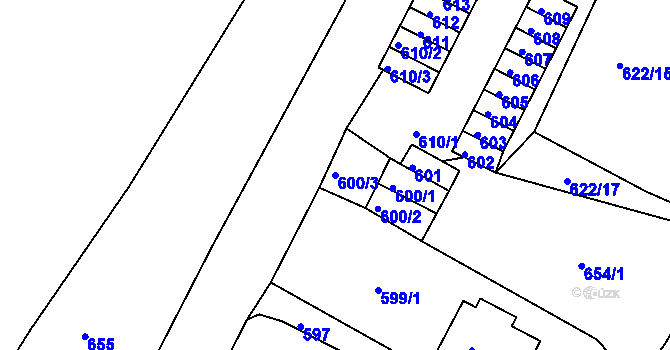 Parcela st. 600/3 v KÚ Děčín, Katastrální mapa