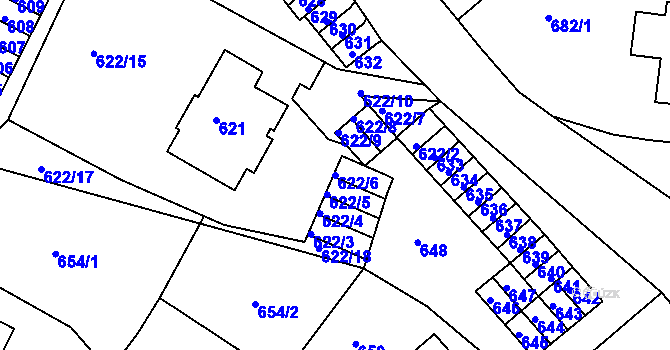 Parcela st. 622/6 v KÚ Děčín, Katastrální mapa
