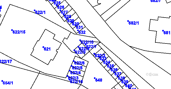 Parcela st. 622/7 v KÚ Děčín, Katastrální mapa