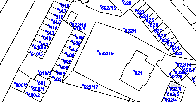 Parcela st. 622/15 v KÚ Děčín, Katastrální mapa
