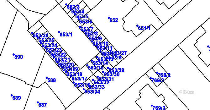 Parcela st. 653/28 v KÚ Děčín, Katastrální mapa