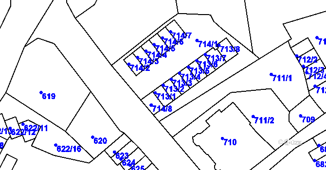 Parcela st. 713/2 v KÚ Děčín, Katastrální mapa
