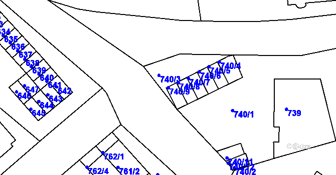 Parcela st. 740/9 v KÚ Děčín, Katastrální mapa