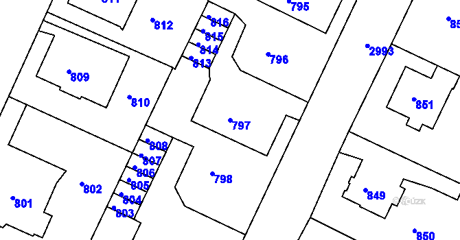Parcela st. 797 v KÚ Děčín, Katastrální mapa