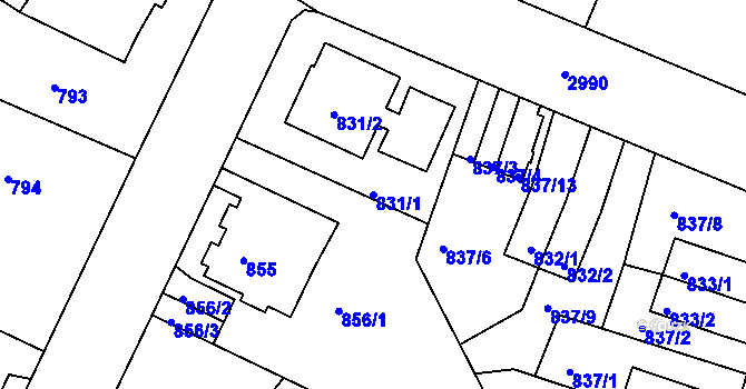 Parcela st. 831/1 v KÚ Děčín, Katastrální mapa