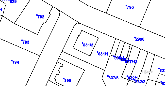 Parcela st. 831/2 v KÚ Děčín, Katastrální mapa