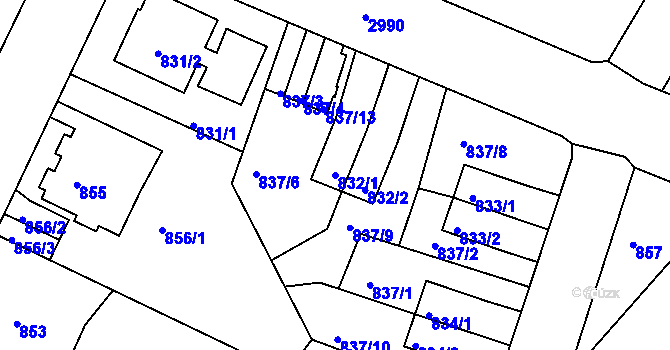 Parcela st. 832/1 v KÚ Děčín, Katastrální mapa