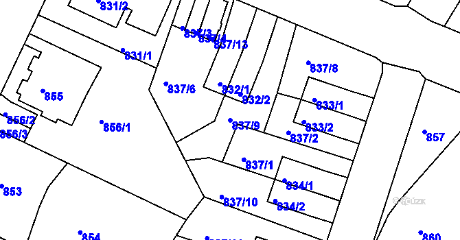 Parcela st. 837/9 v KÚ Děčín, Katastrální mapa