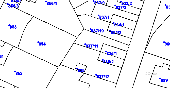 Parcela st. 837/11 v KÚ Děčín, Katastrální mapa