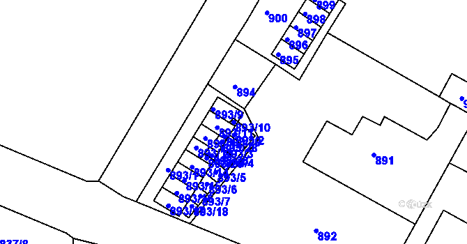 Parcela st. 893/10 v KÚ Děčín, Katastrální mapa