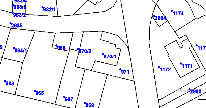 Parcela st. 970/1 v KÚ Děčín, Katastrální mapa