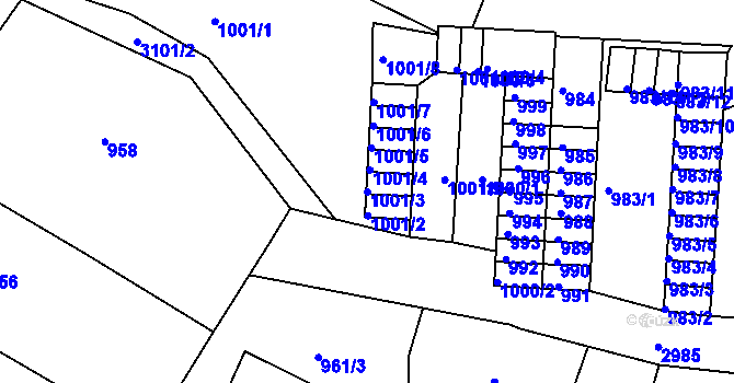 Parcela st. 1001/3 v KÚ Děčín, Katastrální mapa