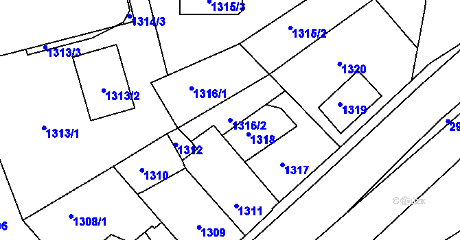 Parcela st. 1316/2 v KÚ Děčín, Katastrální mapa