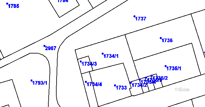 Parcela st. 1734/1 v KÚ Děčín, Katastrální mapa