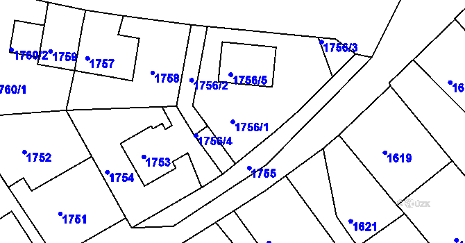 Parcela st. 1756/1 v KÚ Děčín, Katastrální mapa