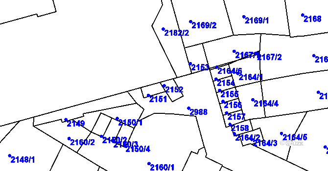 Parcela st. 2152 v KÚ Děčín, Katastrální mapa