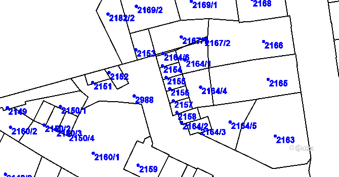 Parcela st. 2156 v KÚ Děčín, Katastrální mapa