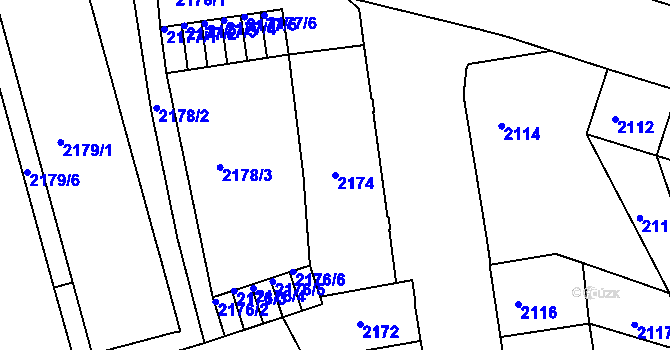 Parcela st. 2174 v KÚ Děčín, Katastrální mapa