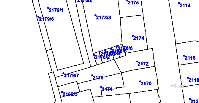 Parcela st. 2176/3 v KÚ Děčín, Katastrální mapa