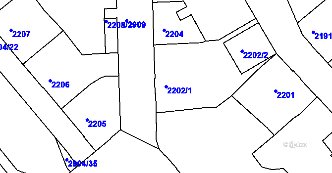 Parcela st. 2202/1 v KÚ Děčín, Katastrální mapa